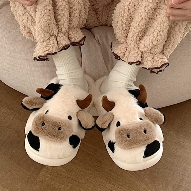 Fluffy cow slippers